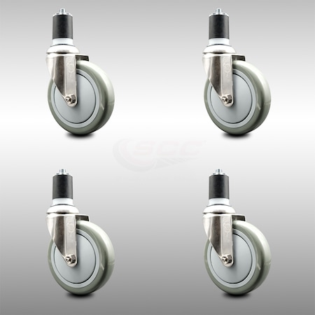 Service Caster 5 Inch 316SS Gray Polyurethane Swivel 1-3/4 Inch Expanding Stem Caster Set SCC SCC-SS316EX20S514-PPUB-134-4